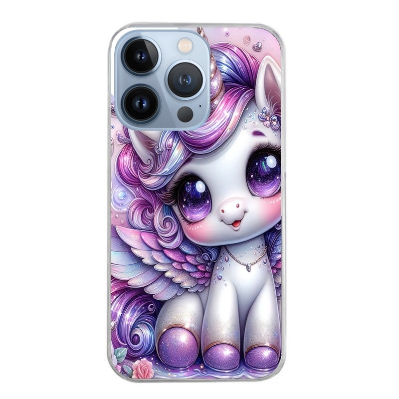 Coque taperso pour Iphone 13 et PRO MINI PRO MAX avec motif licorne violette protection antichoc personnalisée