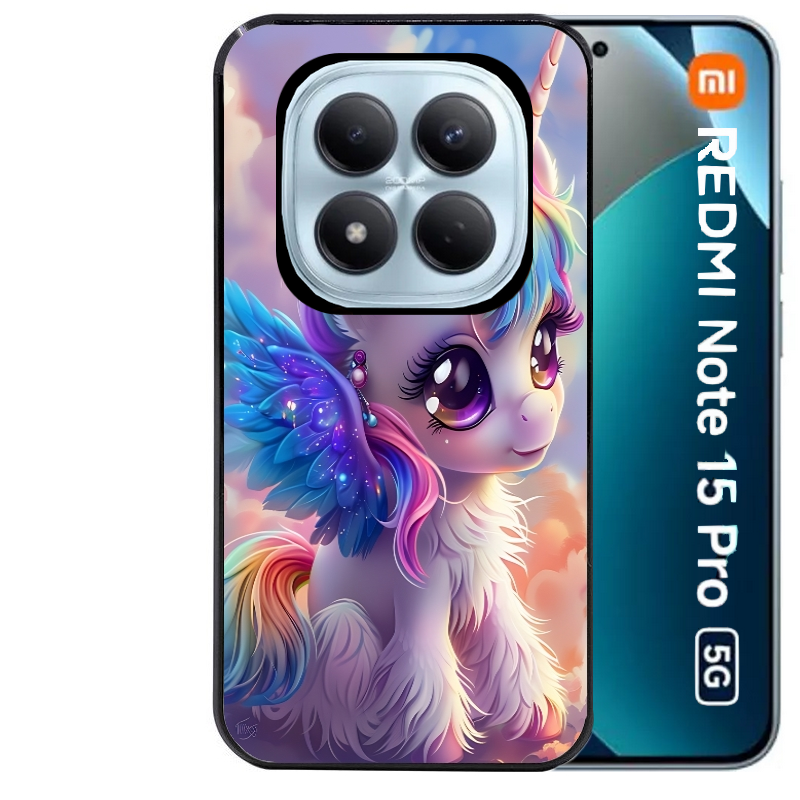 Coque noire taperso pour Redmi Note 15 et PRO PLUS 4G 5G avec motif licorne style anime protection antichoc personnalisée