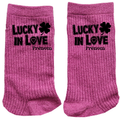 Chaussettes personnalisées paillettes rose motif love lucky