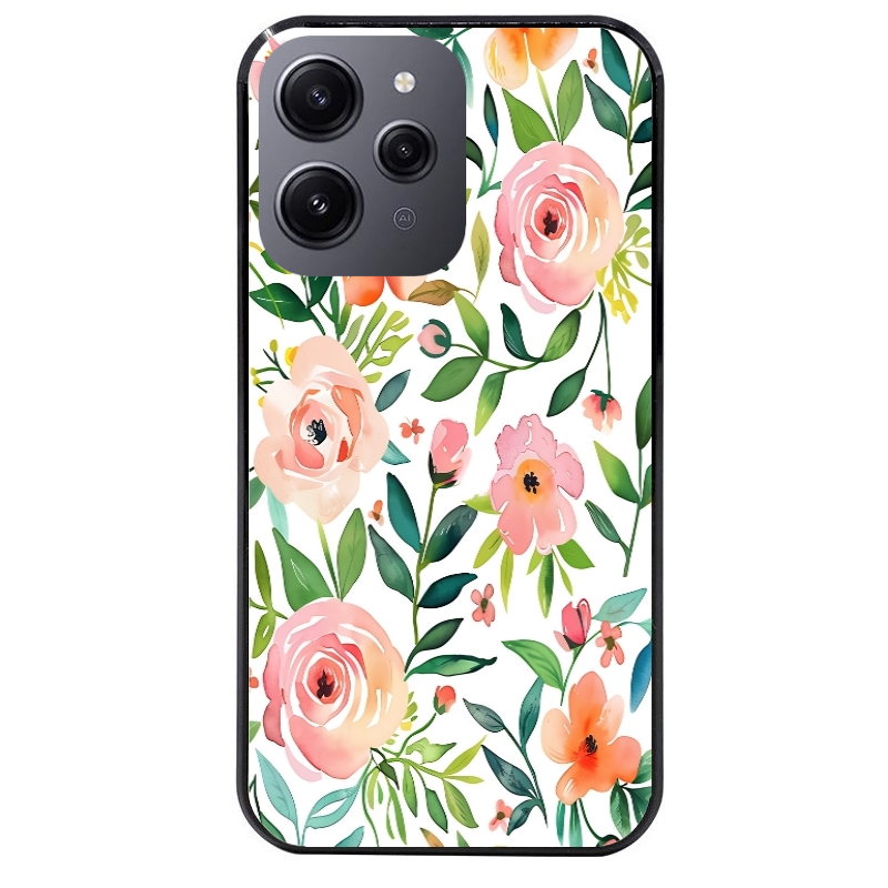 Coque noire taperso pour Redmi 12 4G et 5G avec motif fleur des champs protection antichoc personnalisée
