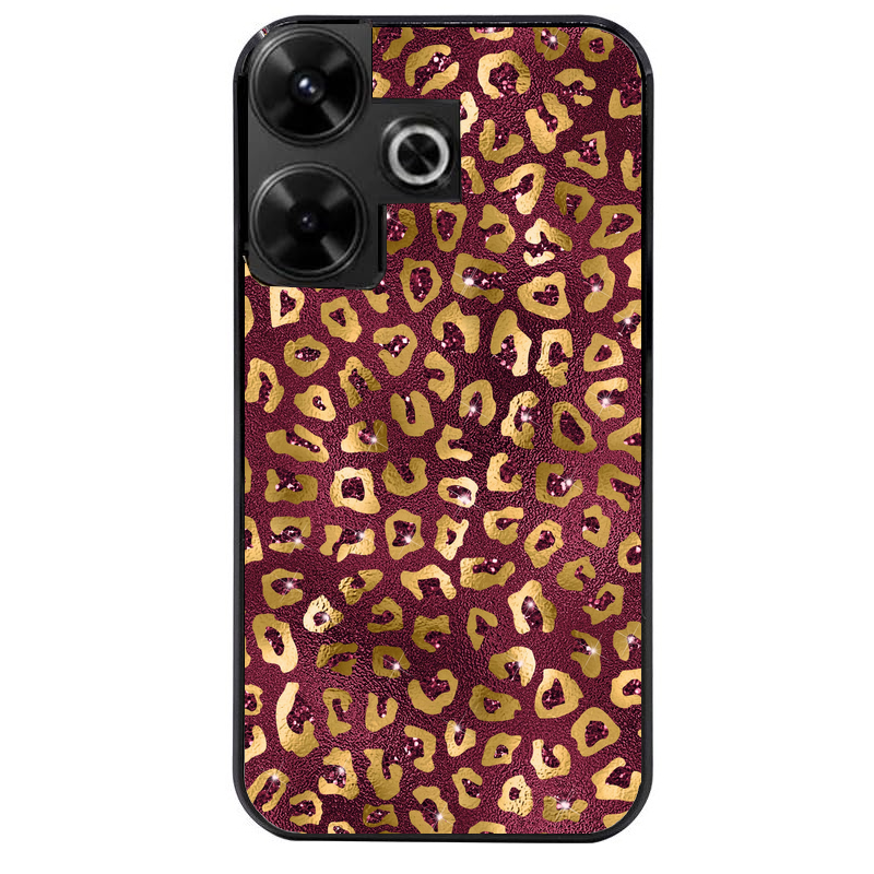 Coque noire taperso pour POCO M6 4G avec motif leopard grenat protection antichoc personnalisée