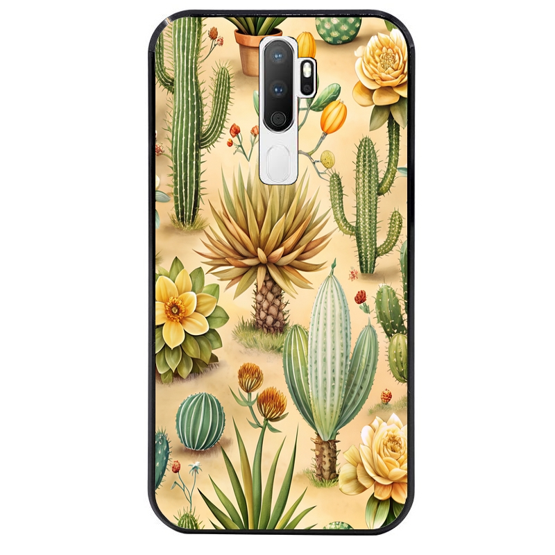 Coque noire taperso pour OPPO A5 A9 2020 avec motif cactus et succulent protection antichoc personnalisée
