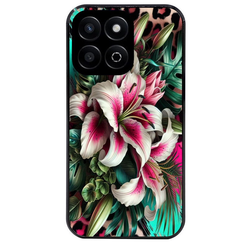 Coque noire taperso pour Honor 70 LITE 90 et LITE avec motif leopard hibiscus protection antichoc personnalisée