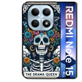 Coque noire taperso pour Redmi Note 15 et PRO PLUS 4G 5G avec motif tete de mort drama queen protection antichoc personnalisée