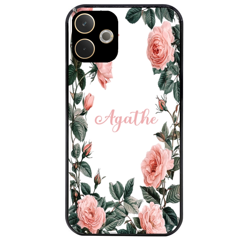 Coque noire taperso pour OPPO A5 PRO 4G et 5G avec motif cadre fleur pastel personnalisee protection antichoc personnalisée
