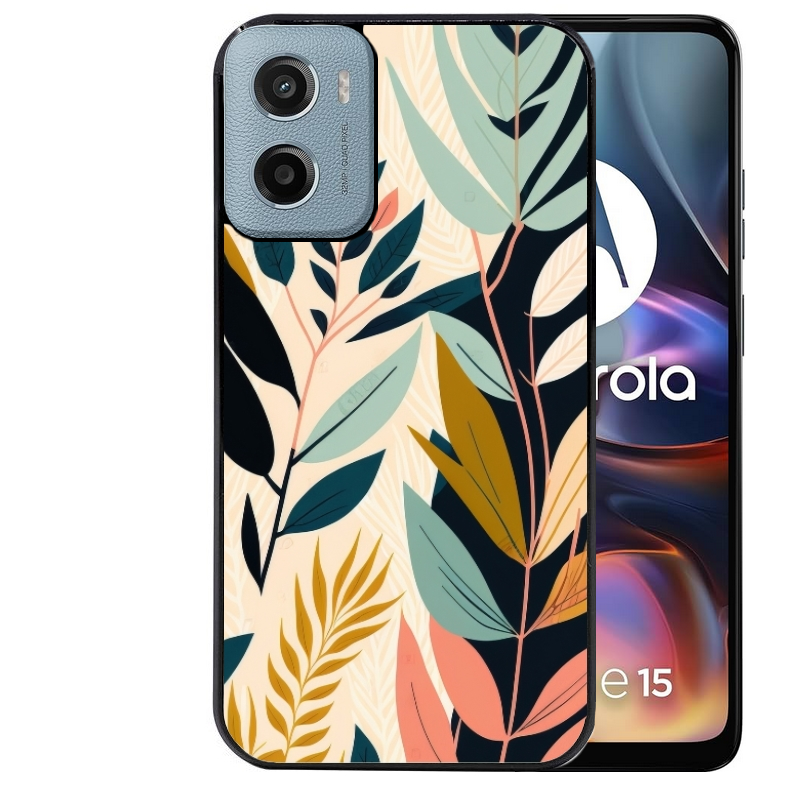 Coque noire taperso pour Moto E13 E14 E15 avec motif vintage et fleur protection antichoc personnalisée