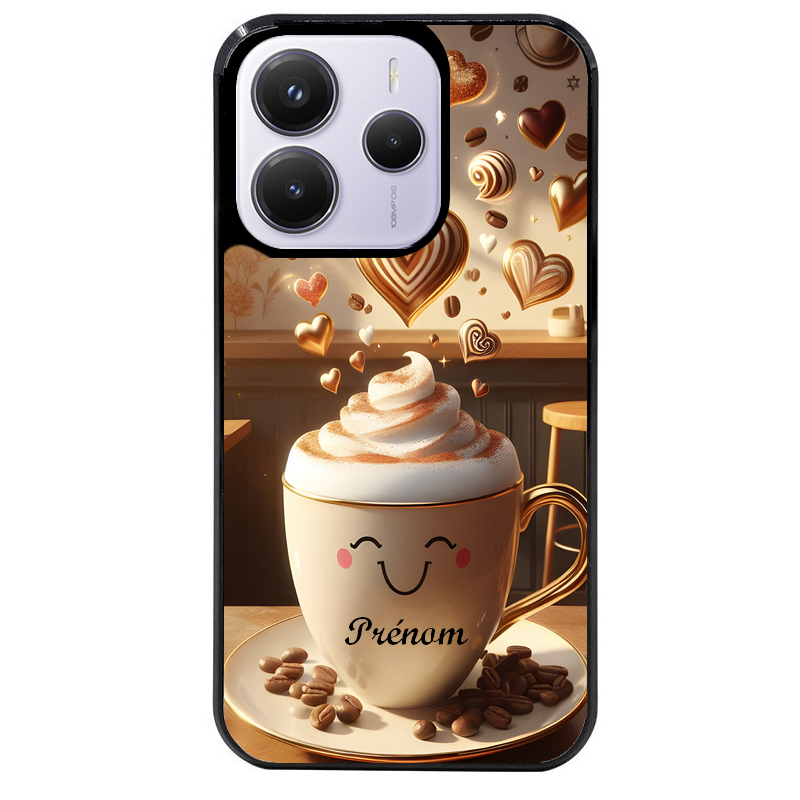 Coque noire taperso pour Redmi Note 14 et PRO PLUS 4G 5G avec motif cafe love morning personnalise protection antichoc personnalisée