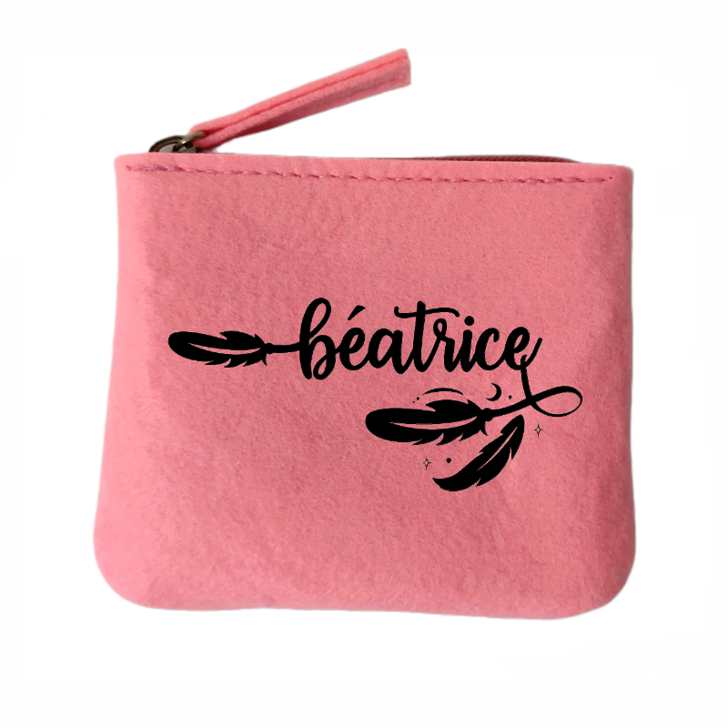 Porte monnaie avec votre prenom plume en feutrine en feutrine