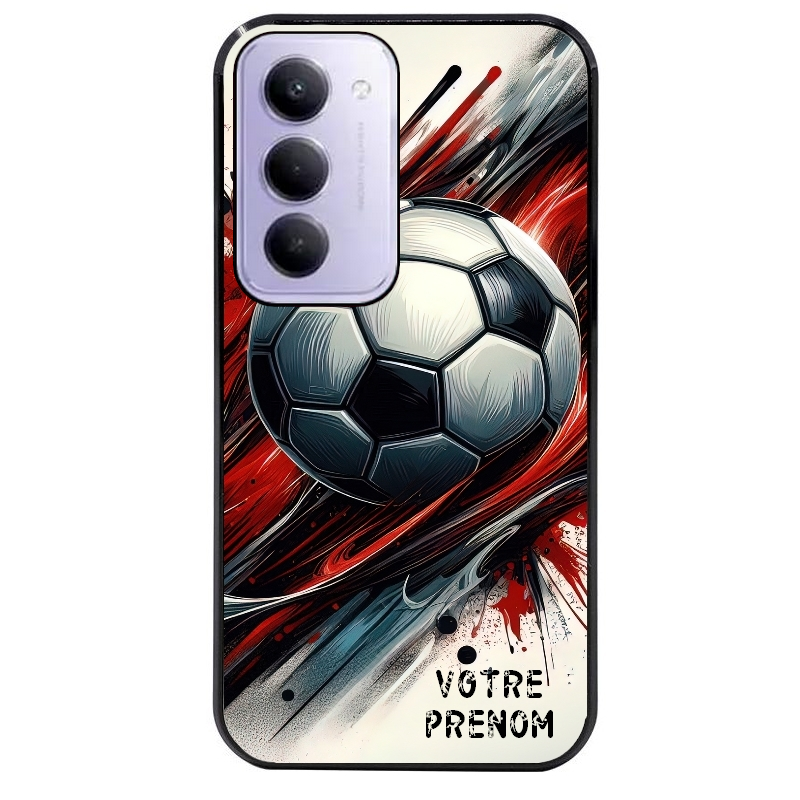 Coque noire taperso pour Redmi 15 4G et 5G avec motif ballon foot avec prenom protection antichoc personnalisée