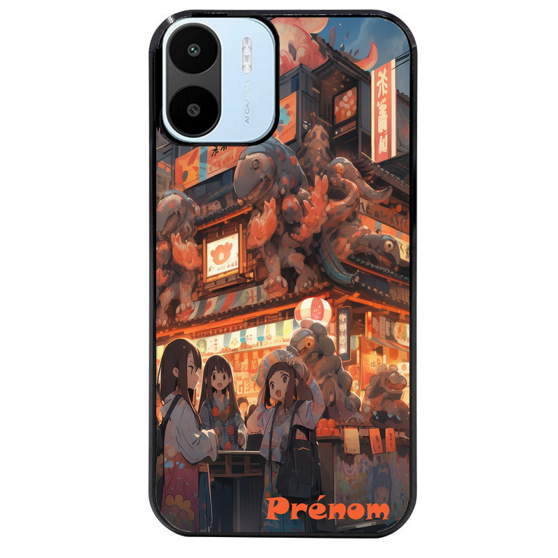 Coque noire taperso pour Redmi A1 et A2 avec motif anime street japan personnalise protection antichoc personnalisée