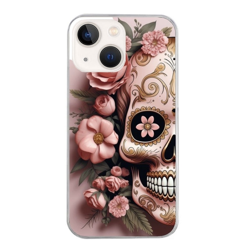 Coque taperso pour Iphone 15 et PRO PLUS PRO MAX avec motif tete de mort calavera rose protection antichoc personnalisée
