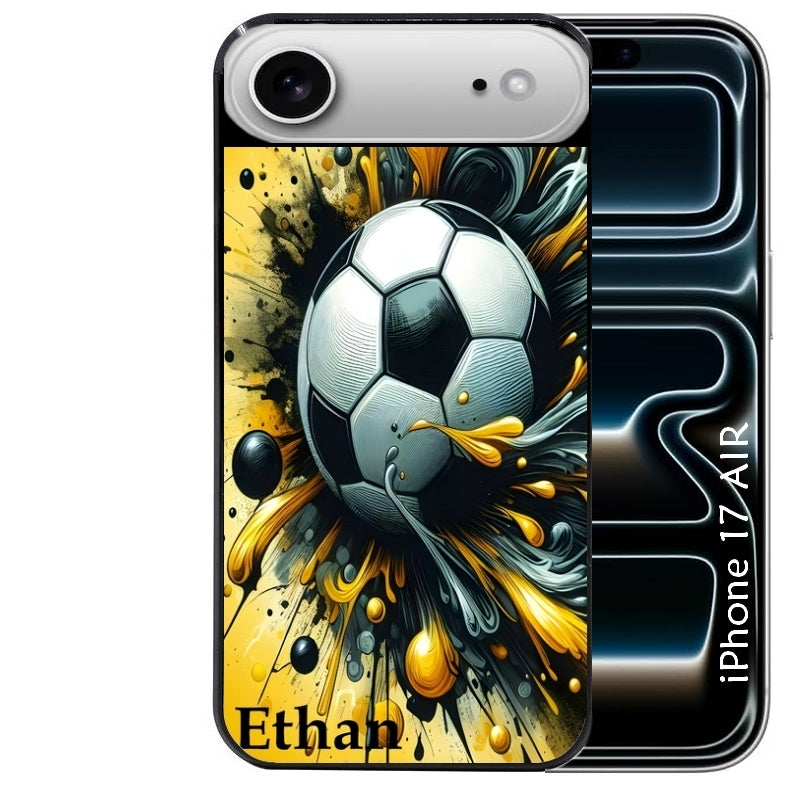 Coque noire taperso pour Iphone 17 17E AIR MAX PRO avec motif football personnalisee protection antichoc personnalisée