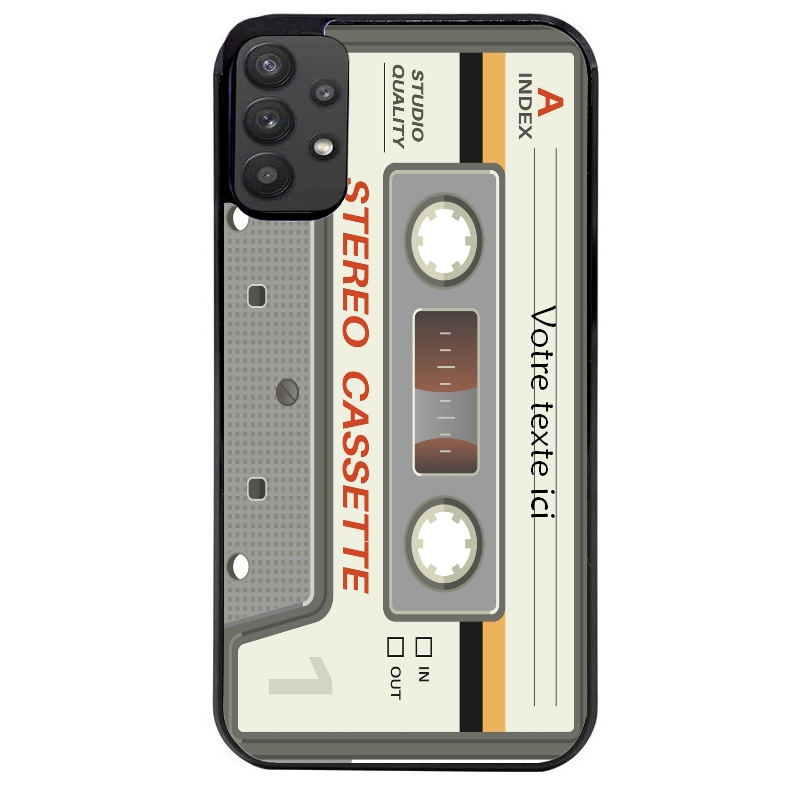 Coque noire taperso pour galaxy A22 A32 A52 A52S 4G 5G  avec motif cassette grise personnalisable protection antichoc personnalisée