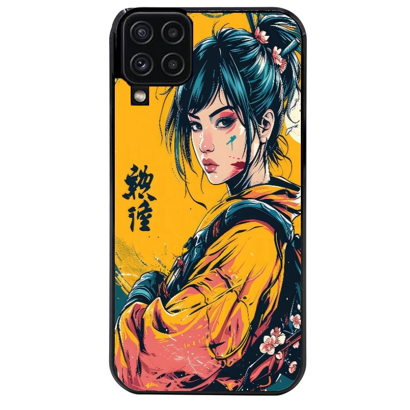 Coque noire taperso pour galaxy A22 A32 A52 A52S 4G 5G  avec motif samourai girl anime protection antichoc personnalisée