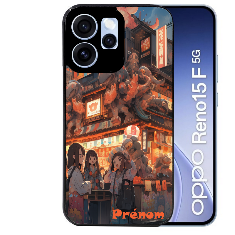Coque noire taperso pour OPPO Reno 15 et F FS 5G avec motif anime street japan personnalise protection antichoc personnalisée