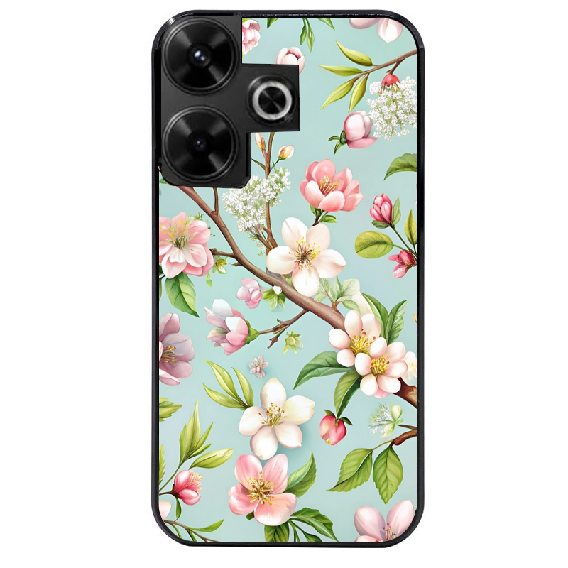 Coque noire taperso pour POCO M6 4G avec motif fleur de printemps protection antichoc personnalisée