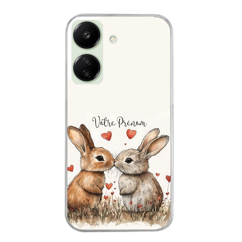 Coque taperso pour POCO C65 4G avec motif lapin coeur avec prenom protection antichoc personnalisée