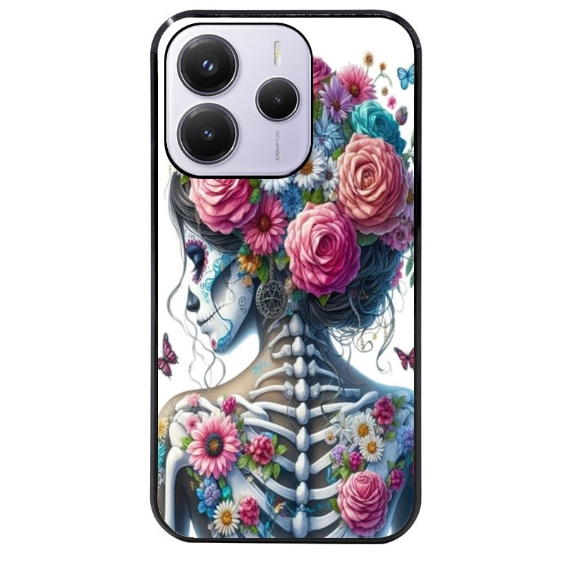 Coque noire taperso pour Redmi Note 14 et PRO PLUS 4G 5G avec motif tete de mort calavera papillon protection antichoc personnalisée