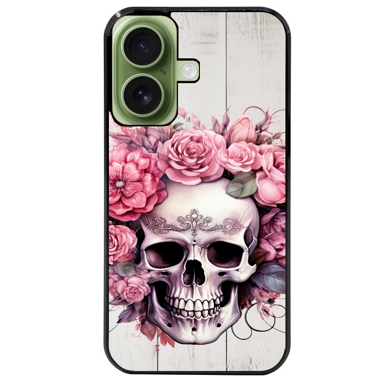 Coque noire taperso pour Iphone 17 17E AIR MAX PRO avec motif tete de mort floral protection antichoc personnalisée