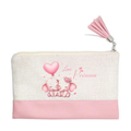 Pochette personnalisée motif elephant love en toile et simili cuir personnalisée