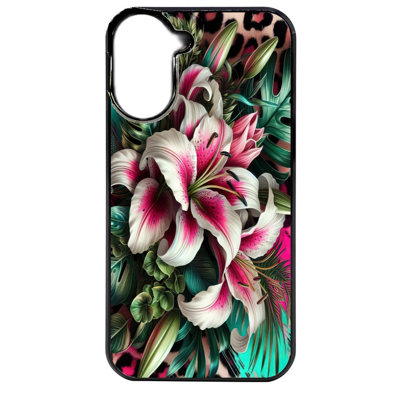 Coque noire taperso pour POCO C71 4G avec motif leopard hibiscus protection antichoc personnalisée