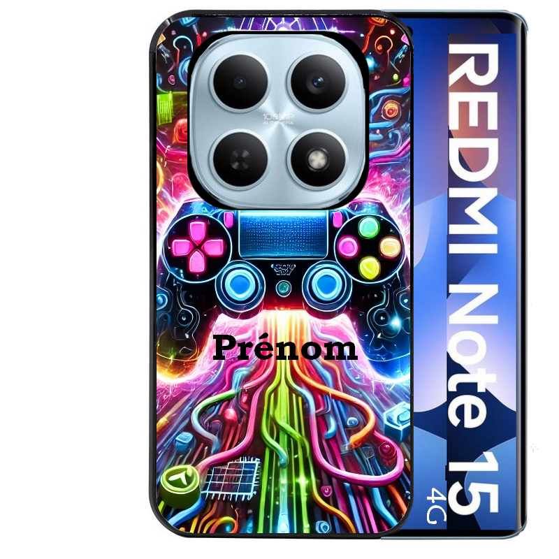 Coque noire taperso pour Redmi Note 15 et PRO PLUS 4G 5G avec motif gamer electro personnalisee protection antichoc personnalisée