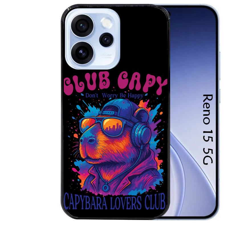 Coque noire taperso pour OPPO Reno 15 et F FS 5G avec motif capybara club protection antichoc personnalisée