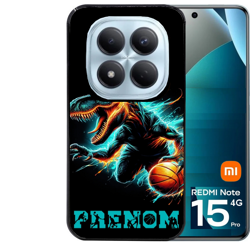 Coque noire taperso pour Redmi Note 15 et PRO PLUS 4G 5G avec motif basket et dino personnalisee protection antichoc personnalisée