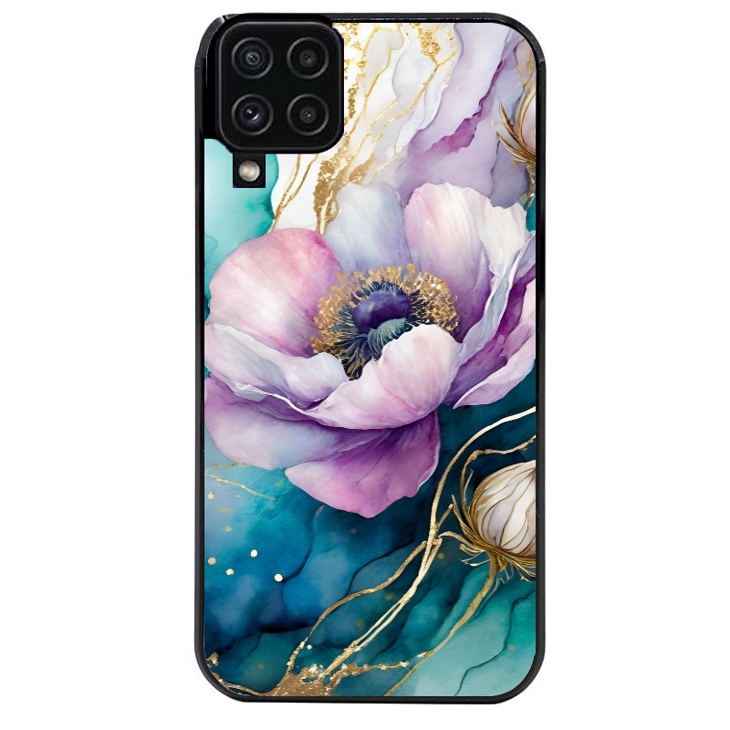 Coque noire taperso pour galaxy A22 A32 A52 A52S 4G 5G  avec motif marbre fleur protection antichoc personnalisée