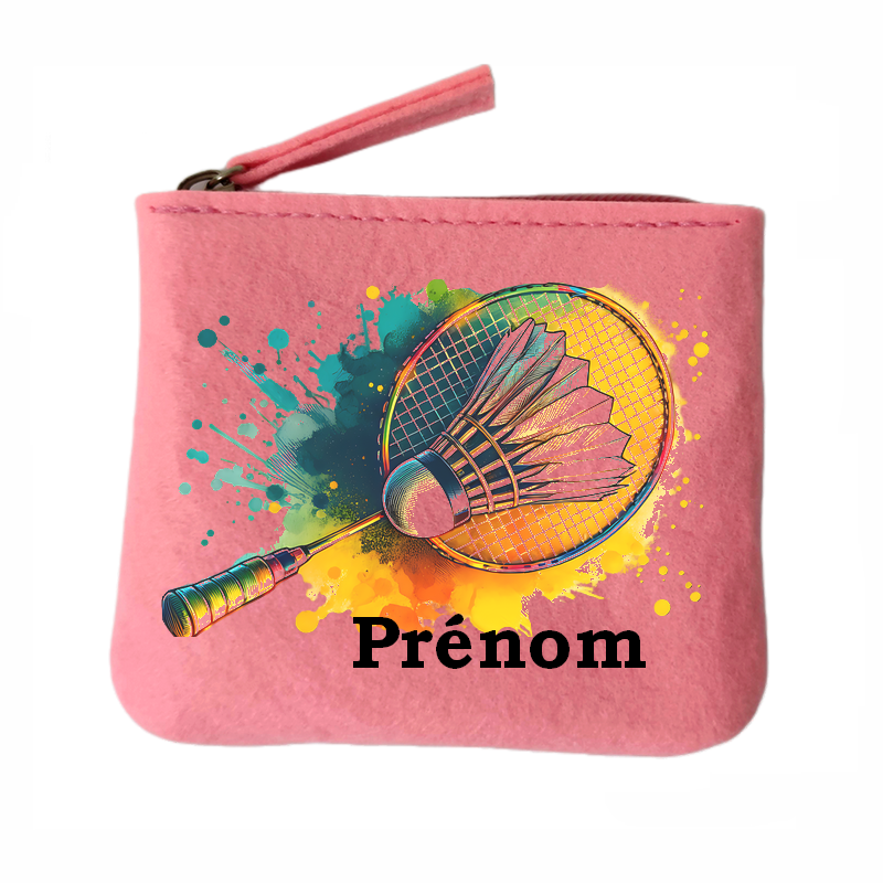 Porte monnaie personnalisé badminton raquette en feutrine en feutrine