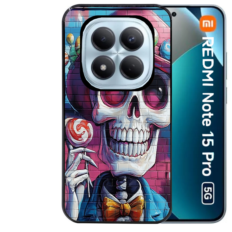 Coque noire taperso pour Redmi Note 15 et PRO PLUS 4G 5G avec motif tete de mort tag protection antichoc personnalisée