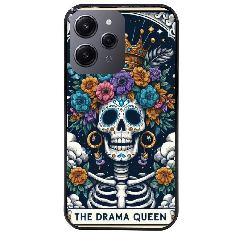 Coque noire taperso pour Redmi 12 4G et 5G avec motif tete de mort drama queen protection antichoc personnalisée