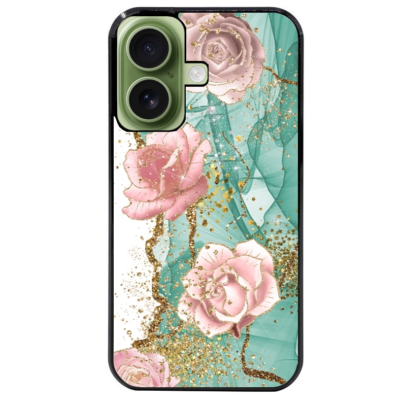 Coque noire taperso pour Iphone 17 17E AIR MAX PRO avec motif marbre fleur turquoise protection antichoc personnalisée
