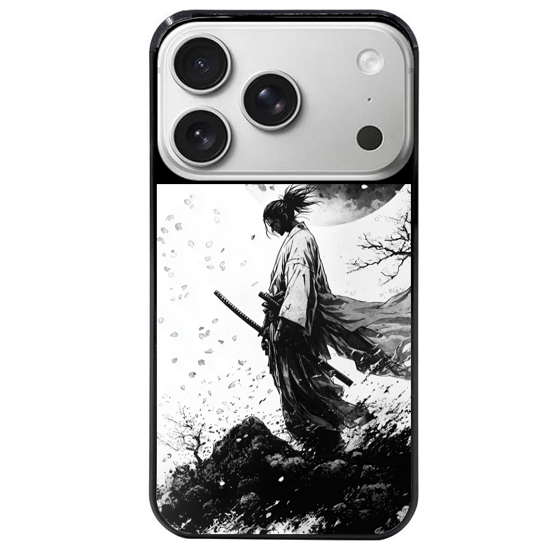 Coque noire taperso pour Iphone 17 17E AIR MAX PRO avec motif samourai et lune protection antichoc personnalisée