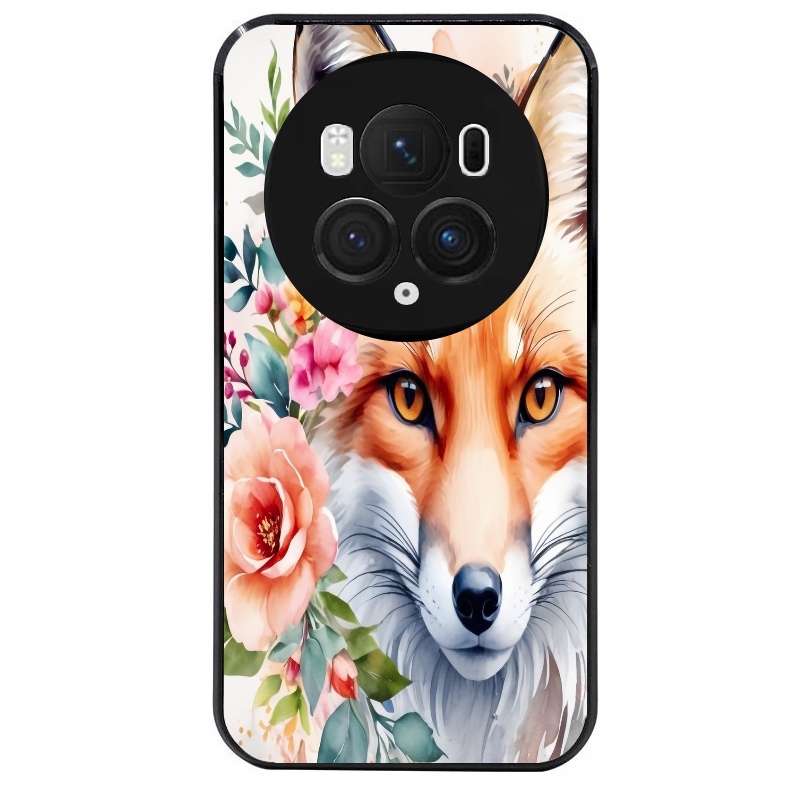 Coque noire taperso pour Magic 5 6 LITE et PRO avec motif renard fox et fleurs protection antichoc personnalisée