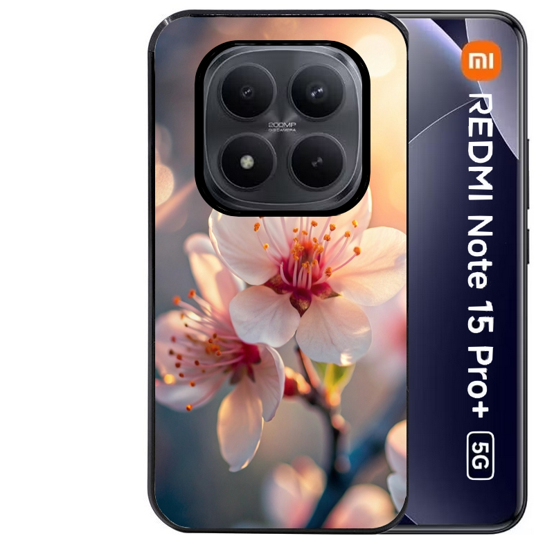 Coque noire taperso pour Redmi Note 15 et PRO PLUS 4G 5G avec motif fleur de cerisier protection antichoc personnalisée