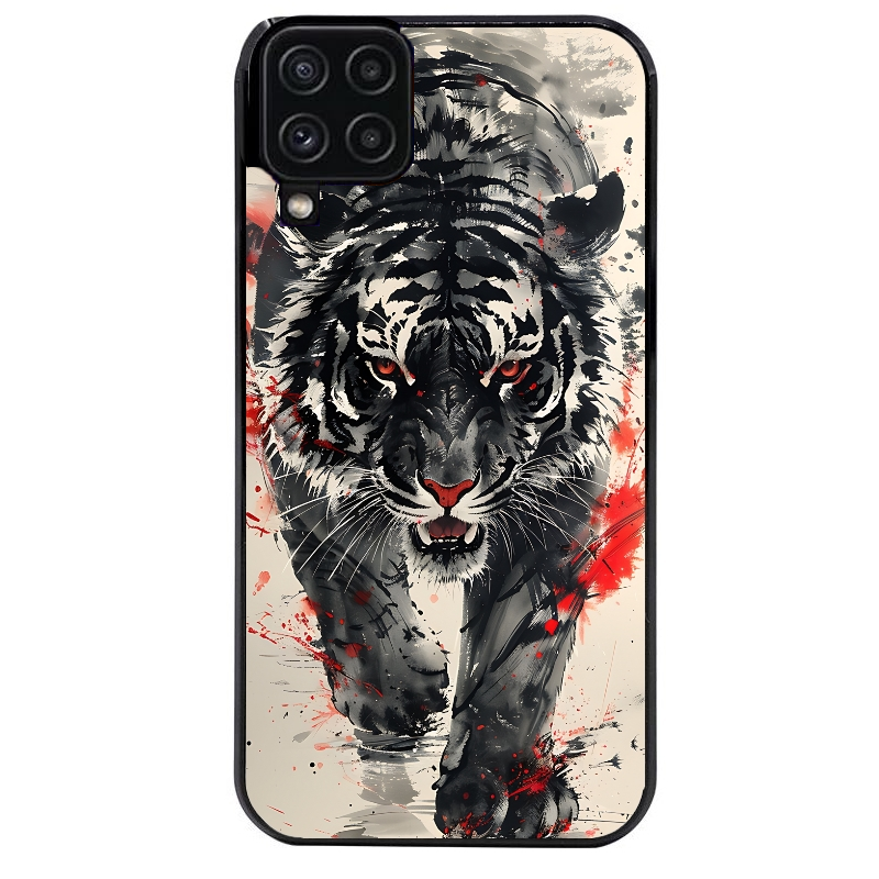 Coque noire taperso pour galaxy A22 A32 A52 A52S 4G 5G  avec motif tigre japan protection antichoc personnalisée