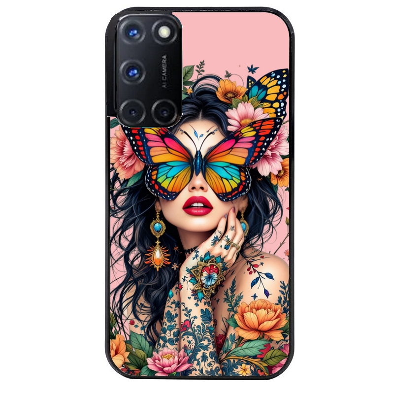Coque noire taperso pour OPPO Reno 8 LITE avec motif femme papillon protection antichoc personnalisée