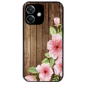 Coque noire taperso pour OPPO A40 avec motif bois avec fleur rose protection antichoc personnalisée