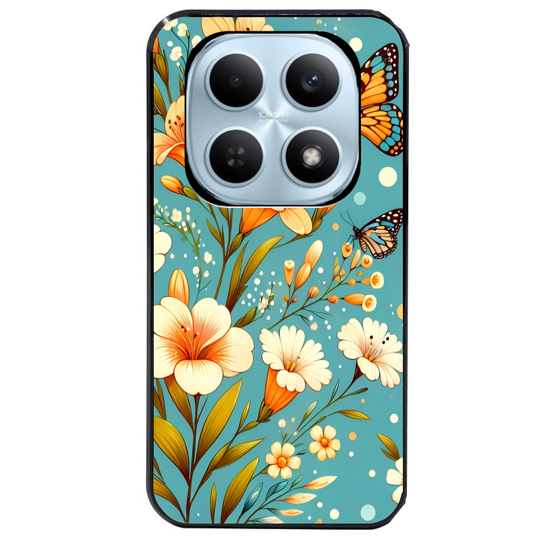 Coque noire taperso pour POCO M8 5G et PRO 5G avec motif fleur orange protection antichoc personnalisée