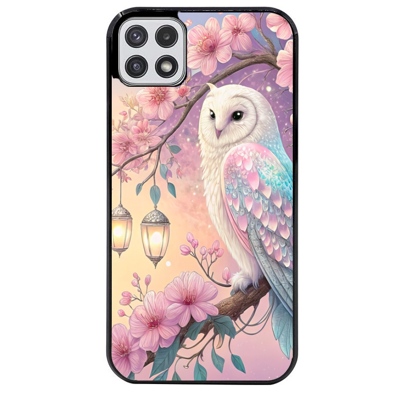 Coque noire taperso pour galaxy A22 A32 A52 A52S 4G 5G  avec motif chouette cerisier protection antichoc personnalisée
