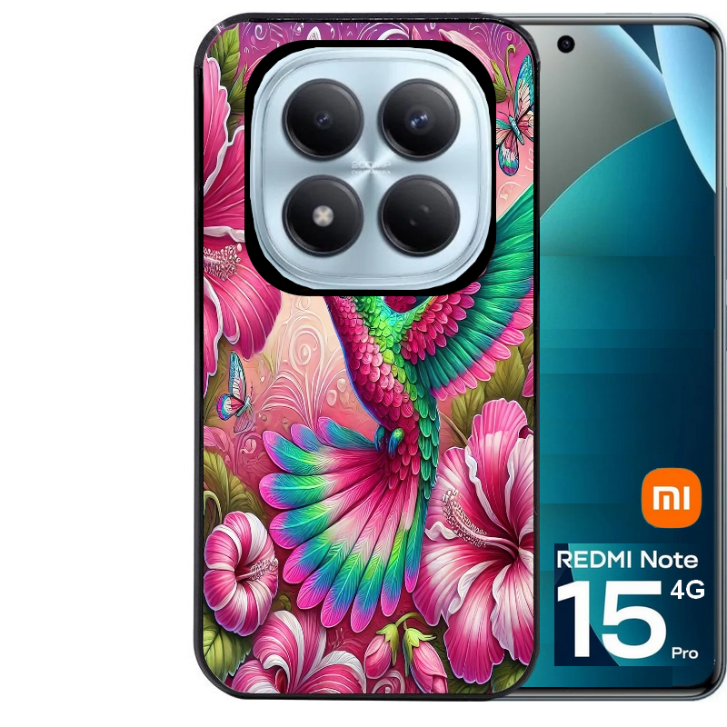 Coque noire taperso pour Redmi Note 15 et PRO PLUS 4G 5G avec motif colibri et fleurs protection antichoc personnalisée