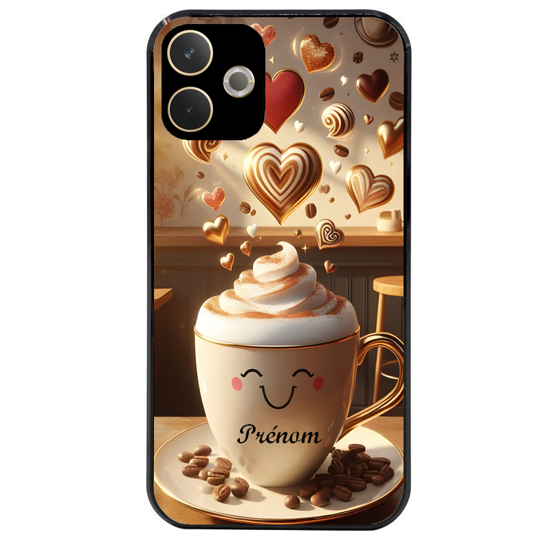 Coque noire taperso pour OPPO A5 PRO 4G et 5G avec motif cafe love morning personnalise protection antichoc personnalisée