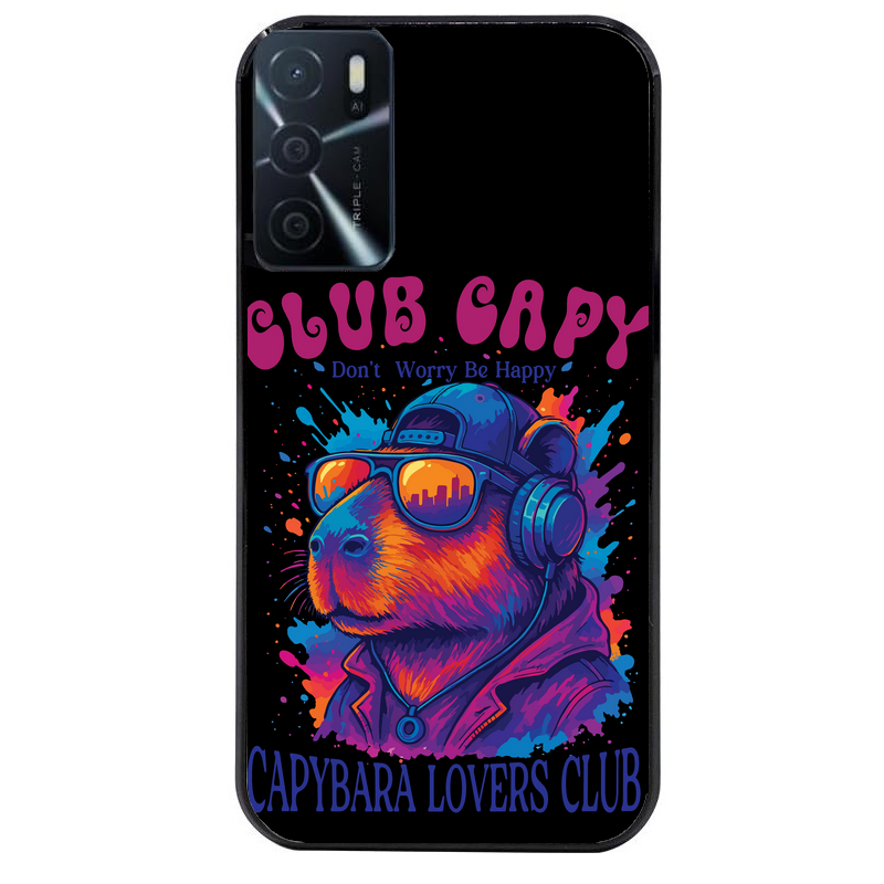 Coque noire taperso pour OPPO A16 et A16S avec motif capybara club protection antichoc personnalisée