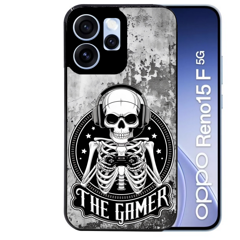 Coque noire taperso pour OPPO Reno 15 et F FS 5G avec motif tete de mort gamer beton protection antichoc personnalisée