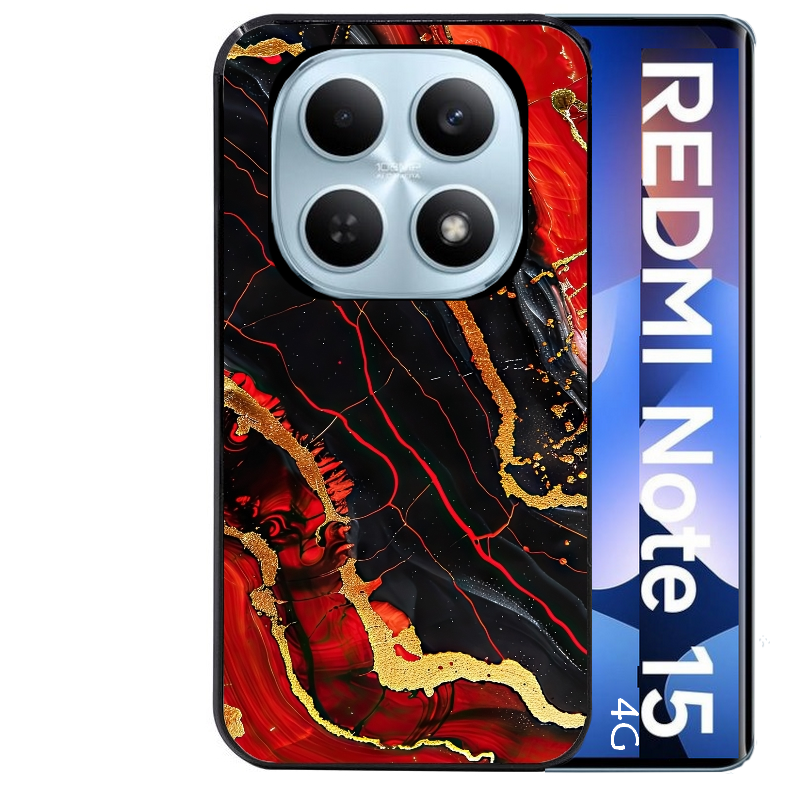 Coque noire taperso pour Redmi Note 15 et PRO PLUS 4G 5G avec motif marbre rouge protection antichoc personnalisée