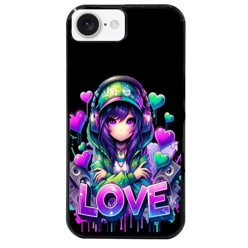 Coque noire taperso pour Iphone 16 16E PLUS MAX PRO avec motif anime manga et love protection antichoc personnalisée
