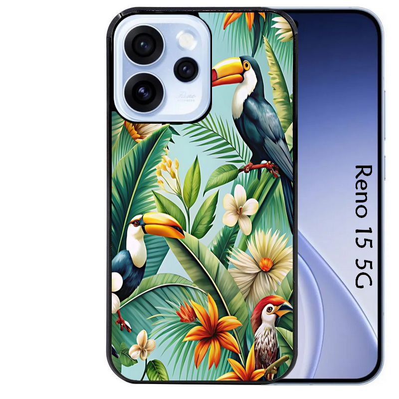 Coque noire taperso pour OPPO Reno 15 et F FS 5G avec motif perroquet tropical protection antichoc personnalisée