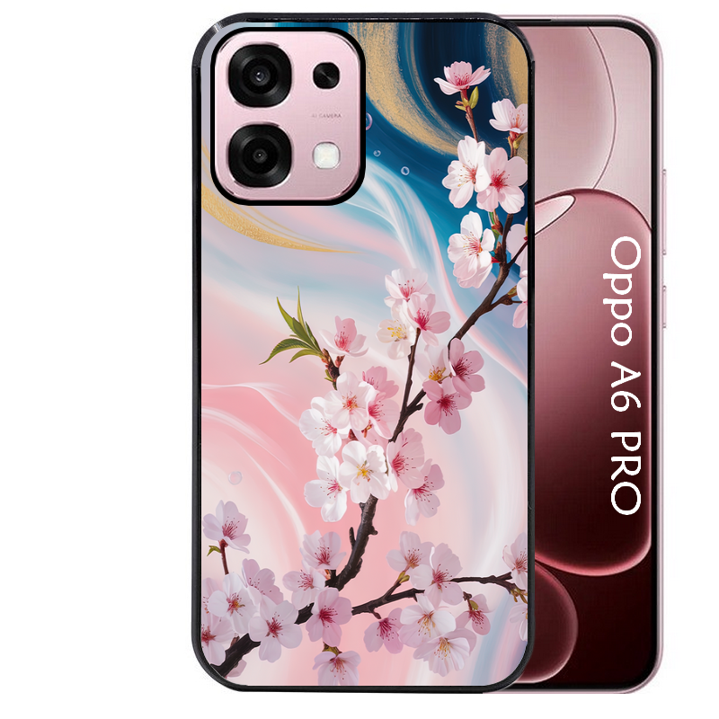 Coque noire taperso pour OPPO A6 PRO 4G et 5G avec motif marbre fleur cerisier protection antichoc personnalisée