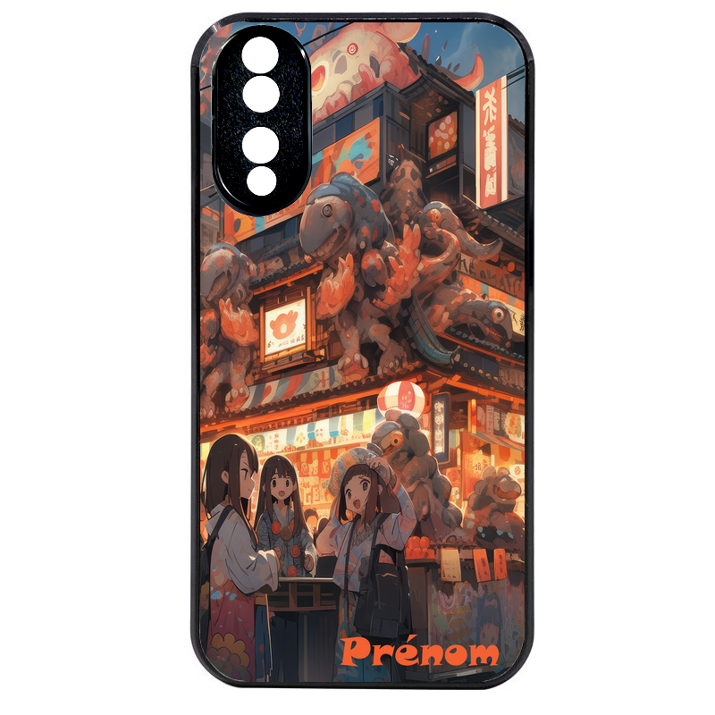 Coque noire taperso pour Honor 70 LITE 90 et LITE avec motif anime street japan personnalise protection antichoc personnalisée